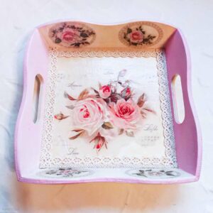 Leseni pladenj mini - Roza mini vrtnice