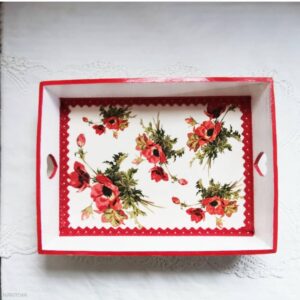 Leseni pladenj - Rdeči maki