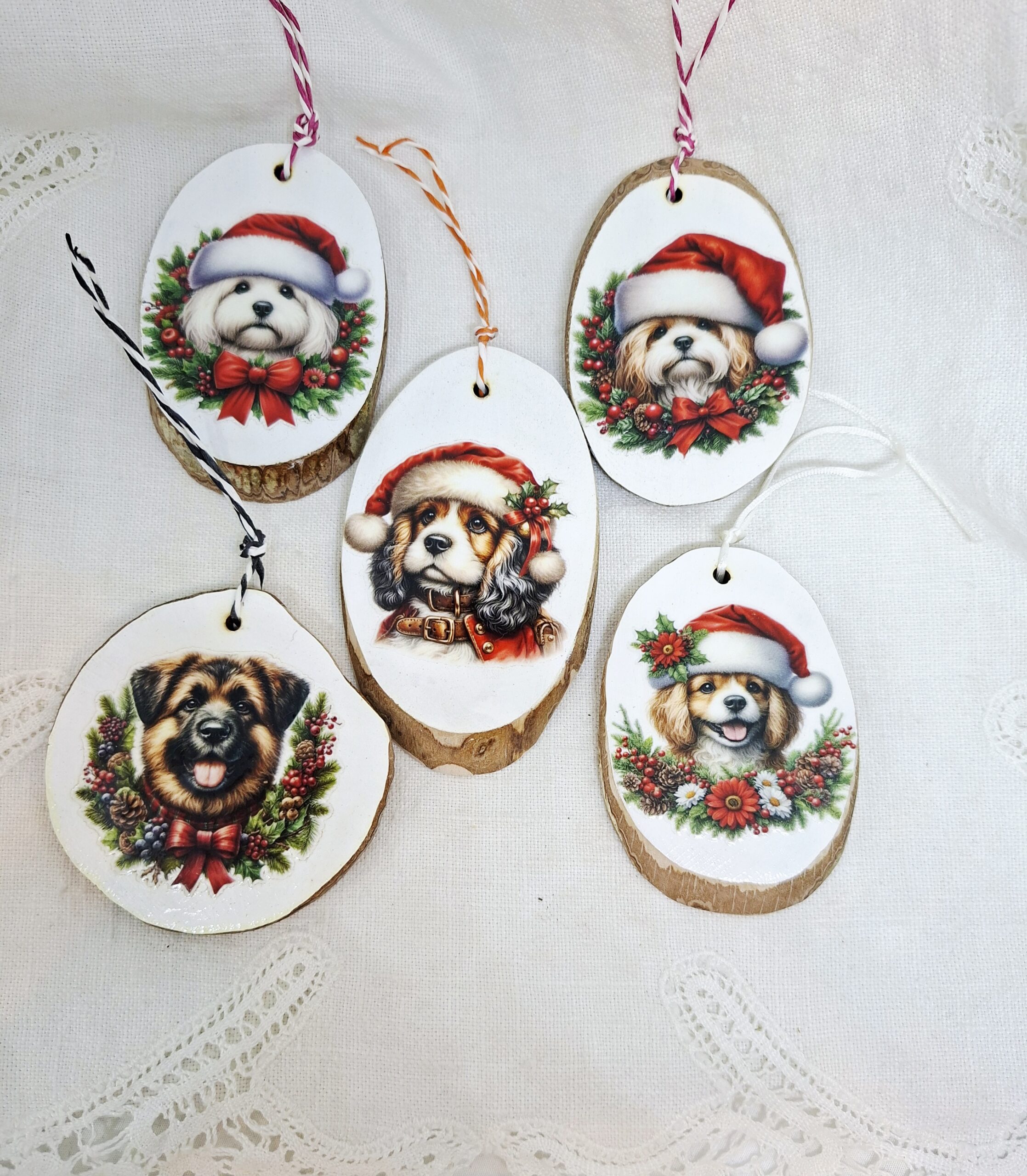 Božični okraski (5 kom) IZ DEBLA za jelko - BOŽIČNI MOTIVI