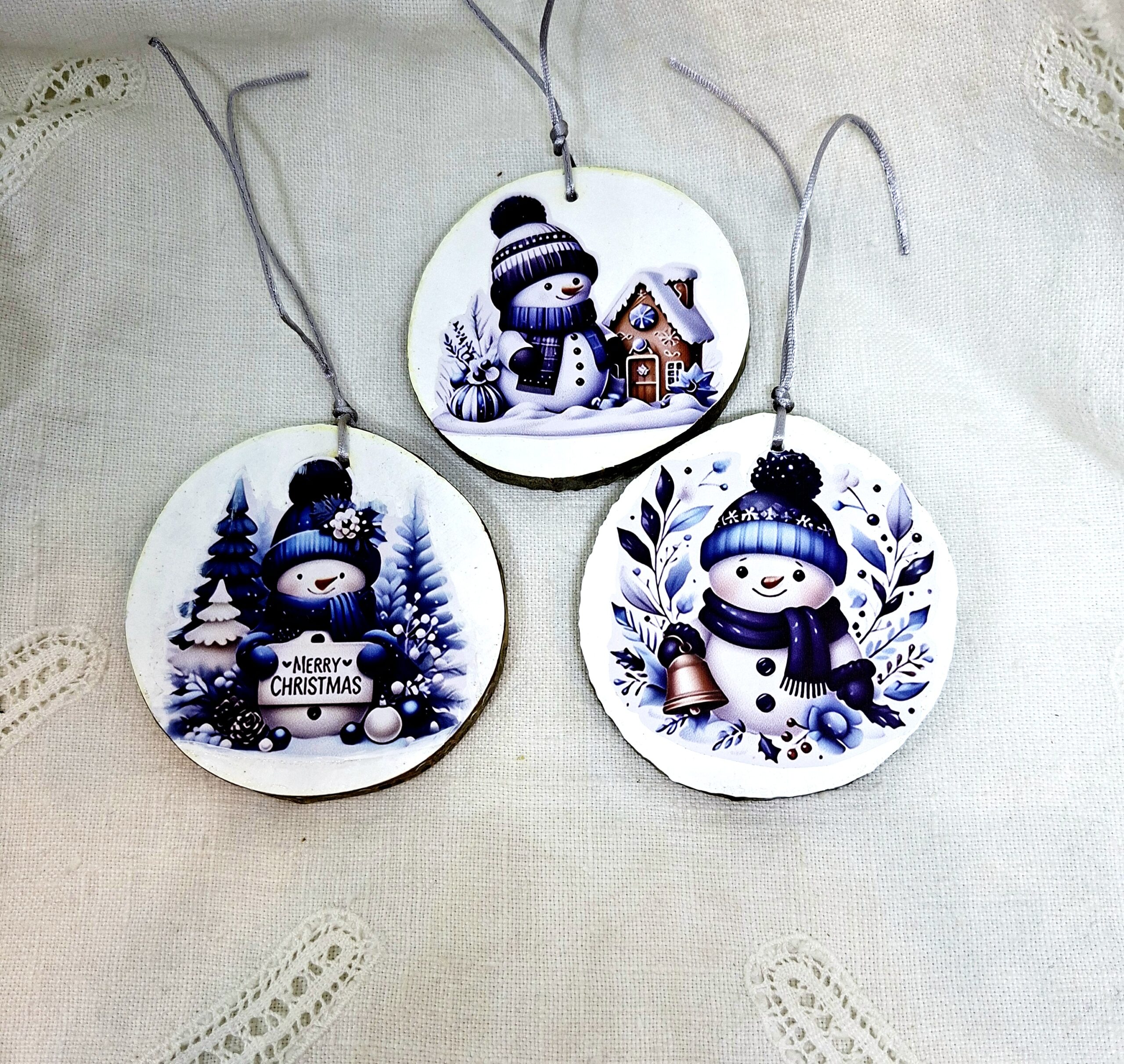 Božični okraski za jelko - Set 3 okraskov - MODRI SNEŽAKI