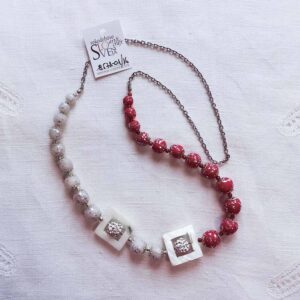 Nakit - Unikatna ogrlica - rdeča/bela